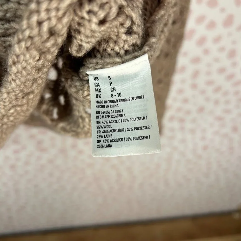 American Eagle Tan‎ Pointelle Open Knit Wool Blend Sweater S Fishermen Beachy
